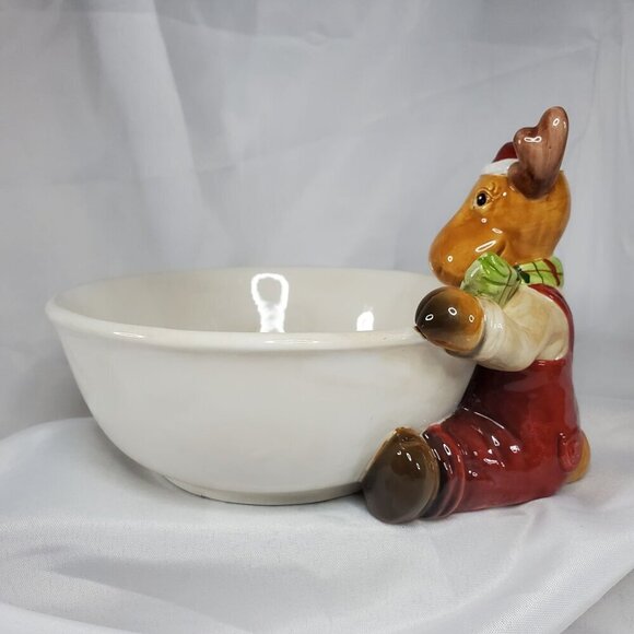 Harry & David Moose Ceramic Holiday Bowl Decorative Serving Dish 7" Diameter - Picture 9 of 12